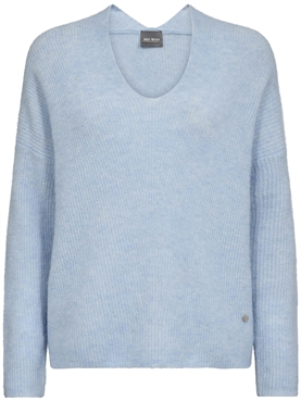 Mos Mosh Thora V-Neck Strik, Cashmere Blue